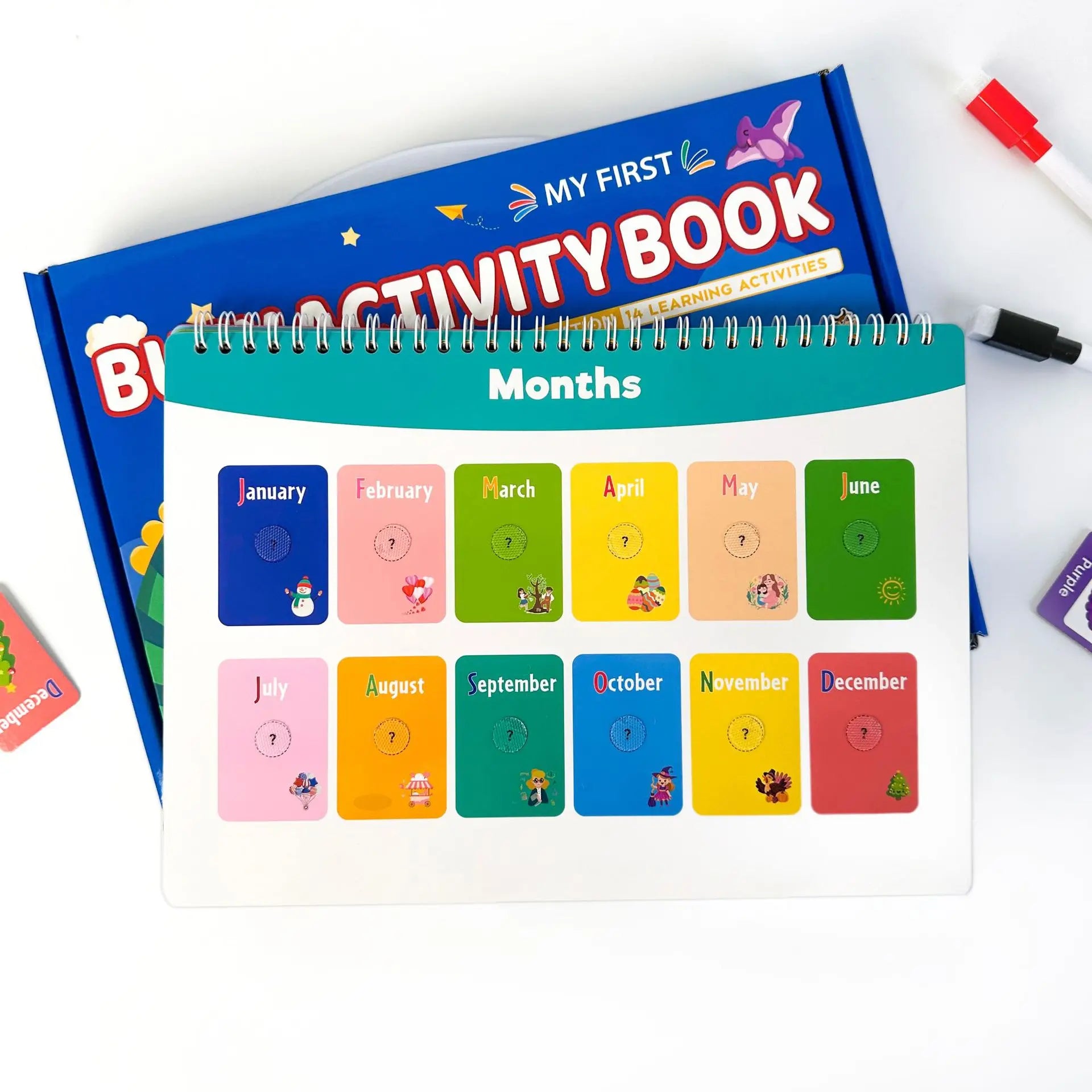 Kids Busy Book Activity Set - Montessori Learning, 14 Themes, Reusable Stickers & Drawing, Gift Box - Early Education Toy