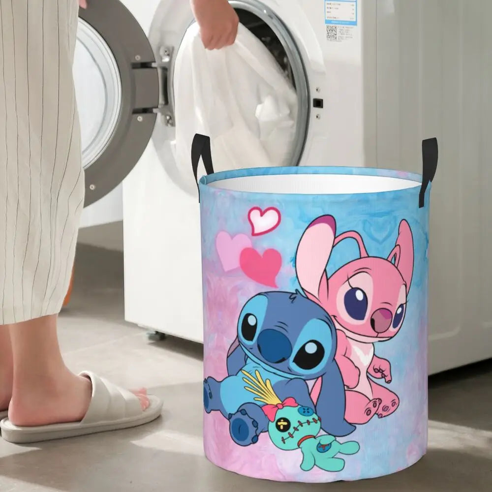 Customized SLilo And Stitch Cartoon Laundry Hamper Large Storage Basket Anime Kids Nursery Toy Organizer