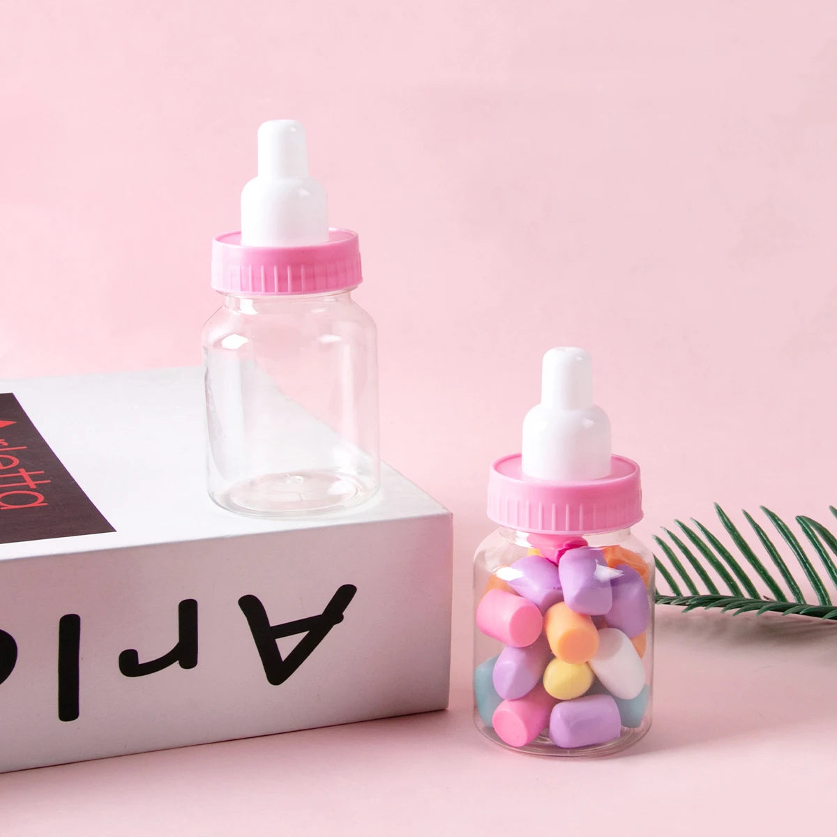12Pcs Baby Bottle Blue Pink White Plastic Candy Bottle Baby Shower Gift Box Decorations Boys Girls Gender Reveal Party Favors