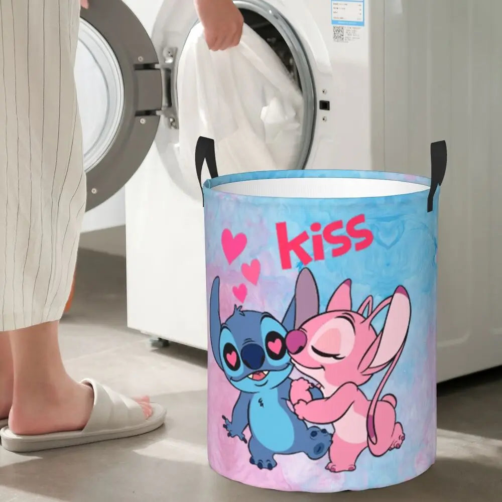 Customized SLilo And Stitch Cartoon Laundry Hamper Large Storage Basket Anime Kids Nursery Toy Organizer