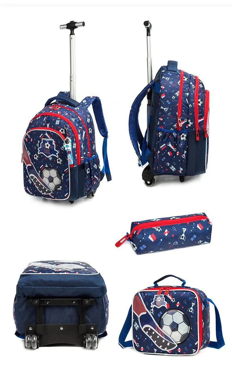 Children's School Backpack with Wheels Kids Wheeled School Bag Teenagers Bag Girls Canvas Backpack Travel Luggage Trolley Bags