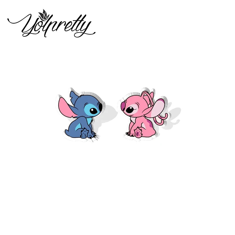 2024 New Arrival Cute Angel and Stitch Couple Love Epoxy Stud Earrings Handcraft Acrylic Resin Earrings