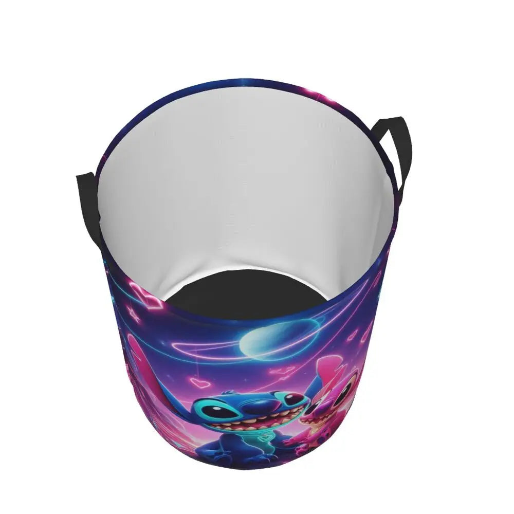 Custom I Love Stitch Laundry Basket Collapsible Toy Clothes Hamper Storage Bin for Kids Nursery