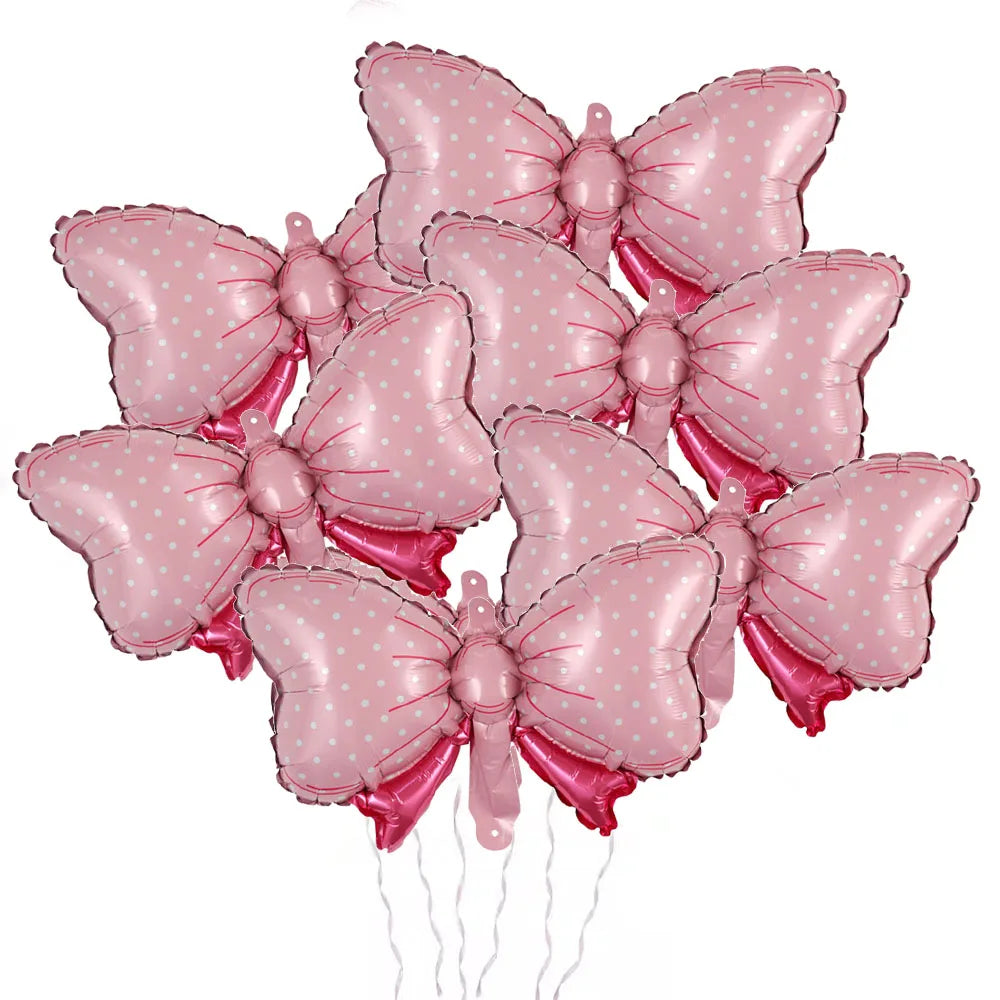 6pcs Pink Bow Balloons Bow Tie Pink Balloon Mini Bow Balloon Wedding Bride Shower Girl Gift Balloon Decorations