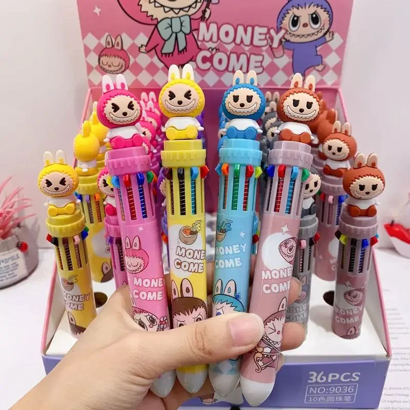 Labubu Ballpoint Pen 6/36pcs Cartoon 10 Color 0.5mm School Student Stationery Draw Wrirte Mark Pen Student School Office Gift