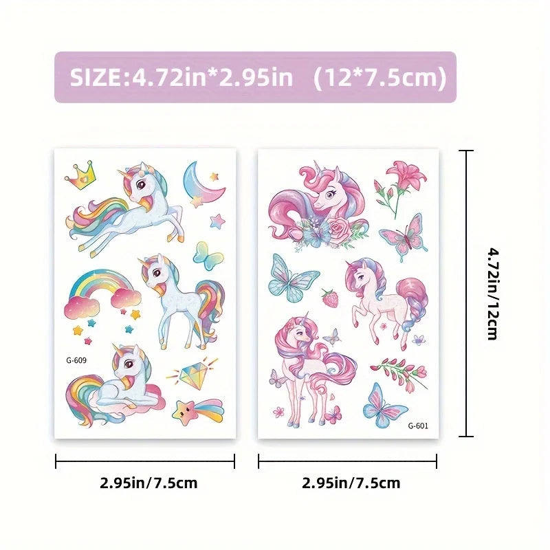 12 Sheets Glitter Unicorn Temporary Tattoos for Girls,Birthday Favors, Rainbow Unicorn Party Decor Supplies