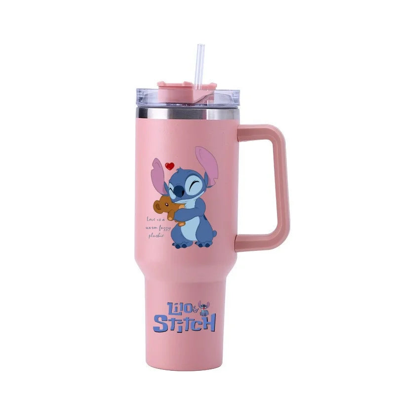 Thermal Coffee Lilo & Stitch Cups with Straw Stainless Steel Vacuum Insulated Tumbler 40oz Thermal Iced Travel Cup for Outdoor