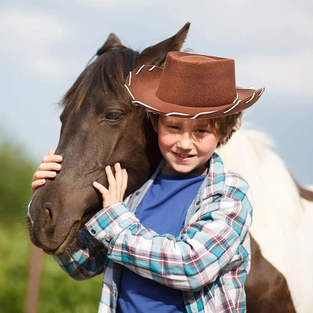 Adjustable Western Big Eaves Cowboy Hat Kids Cosplay Costume Prop Dress-up Jazz Hat Felt Princess Hat Party Cowgirl Hat