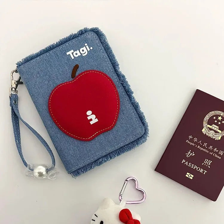 For ladies Portable Creative New Travel Passport Holder Canvas Denim Travel Passport Wallet Multi-function Cute Girls CardHolder