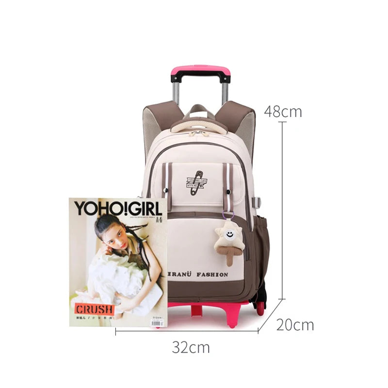 School Backpack with wheels Rolling Backpack for Girls Kids Student Wheeled Backpack Trolley School Bag Travel Trolley Luggage