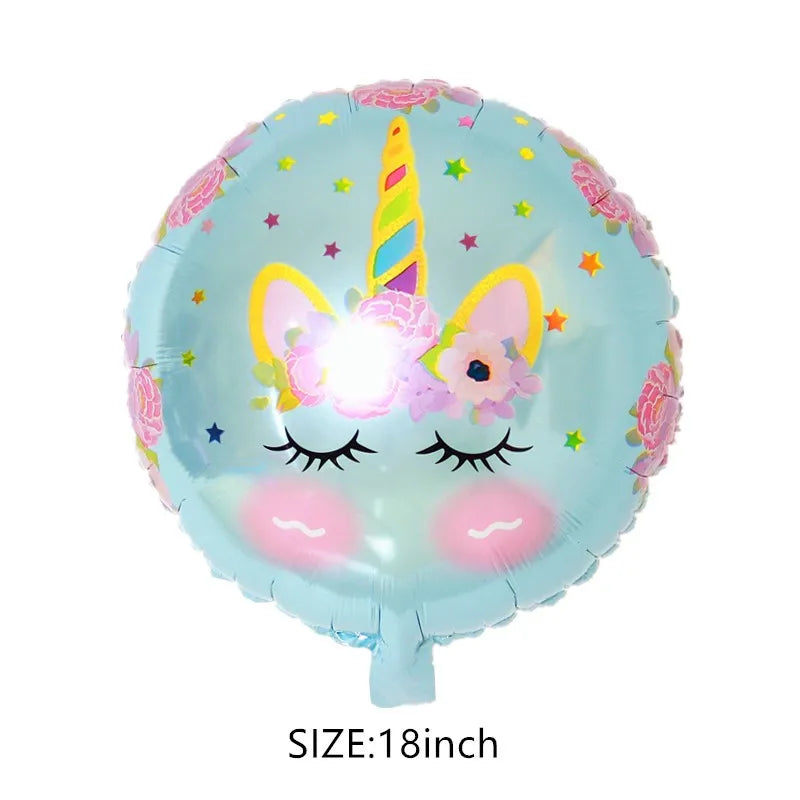 18 Inch Round Eyelash Flower Inflatable Unicorn Foil Balloon Happy Birthday Girls Party Holiday Wedding Decoration
