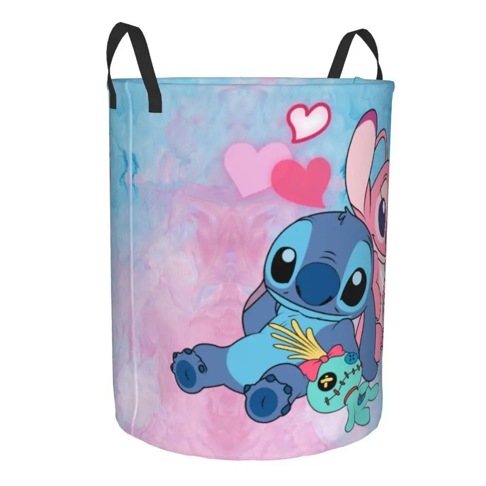Customized SLilo And Stitch Cartoon Laundry Hamper Large Storage Basket Anime Kids Nursery Toy Organizer