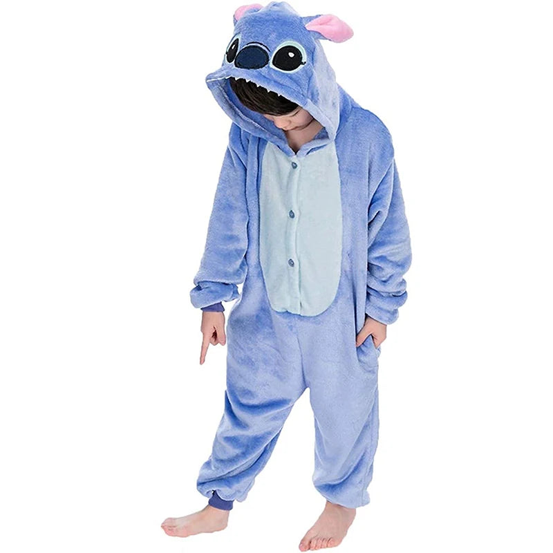 Anime Stitch Cosplay Pajamas Anime Stitch Angel Cute Costume Jumpsuit Pajamas Hooded Sleepwear Christmas Costume for Men Women
