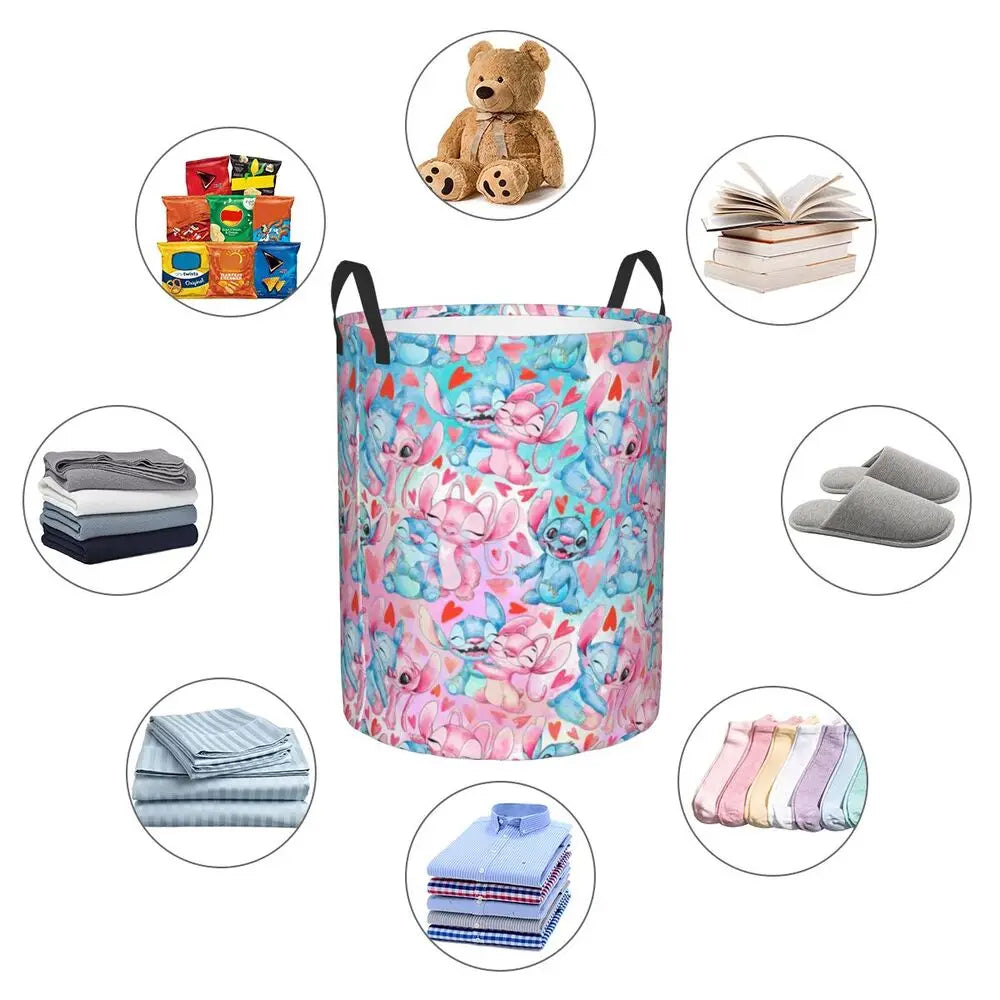 Customized SLilo And Stitch Cartoon Laundry Hamper Large Storage Basket Anime Kids Nursery Toy Organizer