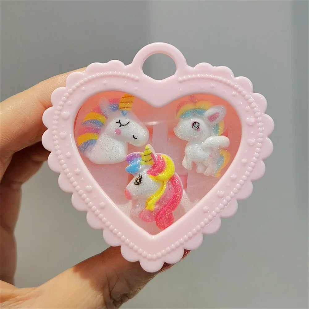 Cute Little Girl Cartoon Unicorn Acrylic 3pcs Set Ring Best Gift for Parents To Give Their Children on Holidays and Birthdays