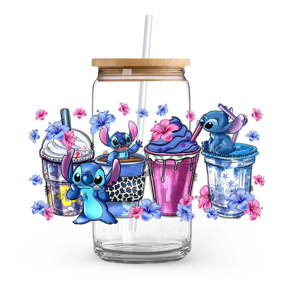 Stitch Love Cartoon Anime Stickers Romantic UV DTF Transfer Sticker Self-Adhesive Individualized Cup Adornments