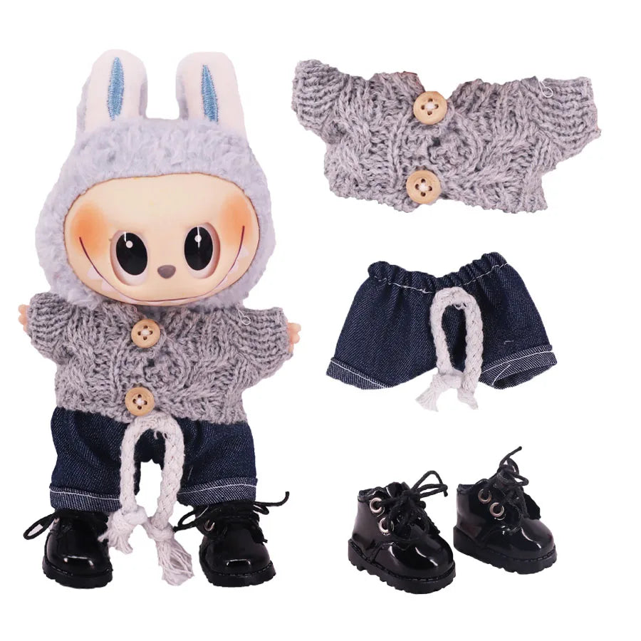 Doll Sweater Pants Shoes set For labubu Clothes 17 cm Doll Accessories,Toys For Girls,Christmas Festival Birthday Present