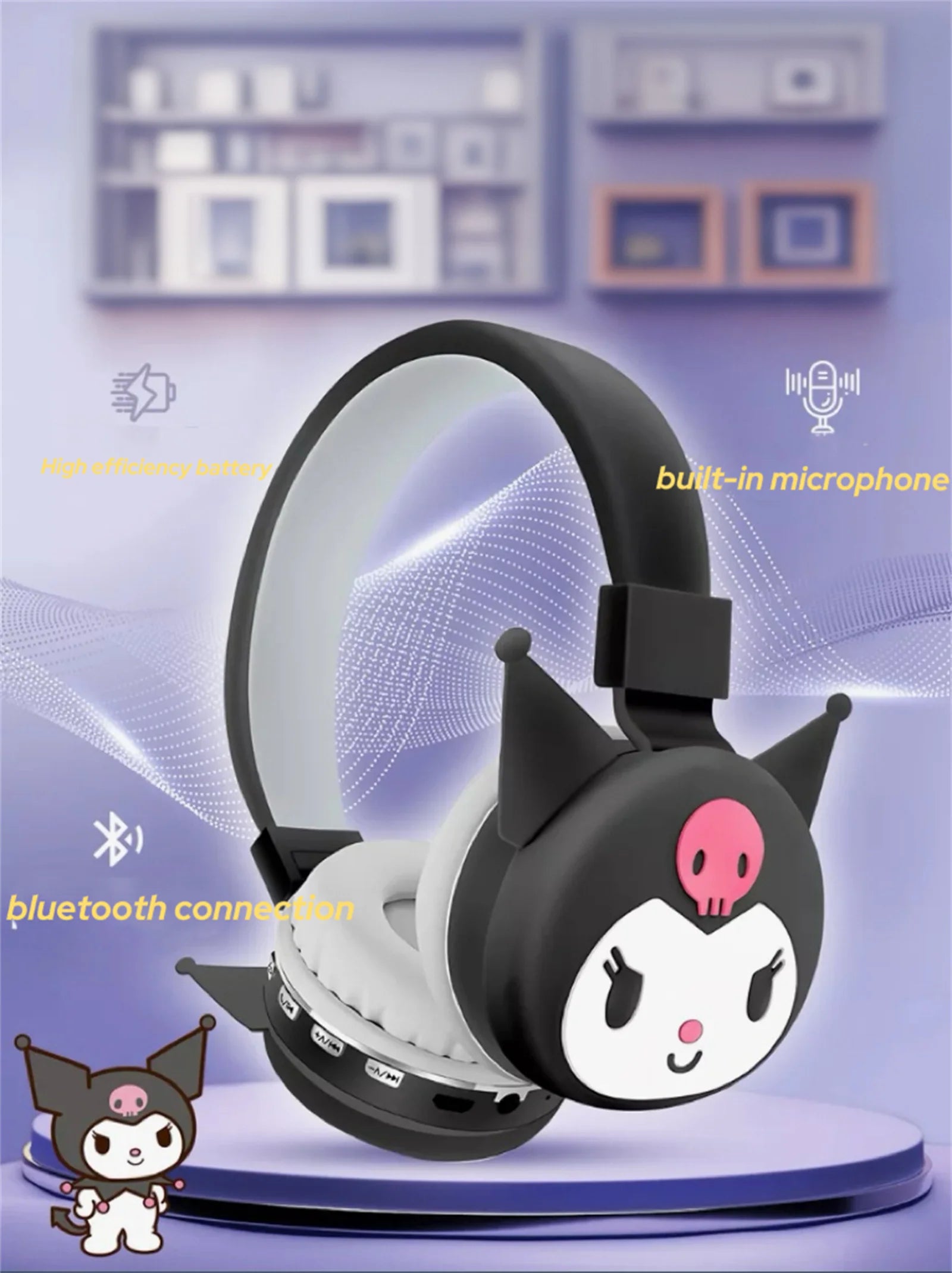 Sanrio Bluetooth Headphone Hello Kitty Wireless Headsets Cartoon Mic Foldable Lightweight Earphone for Phones Laptop Gift Pink