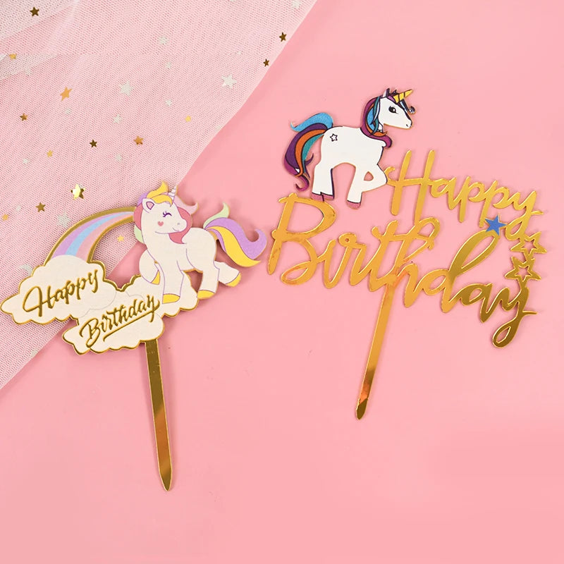 Acrylic Cake Topper Happy Birthday Cake Decorations For Baby Shower Mermaid Unicorn Party supplies Wedding Dessert