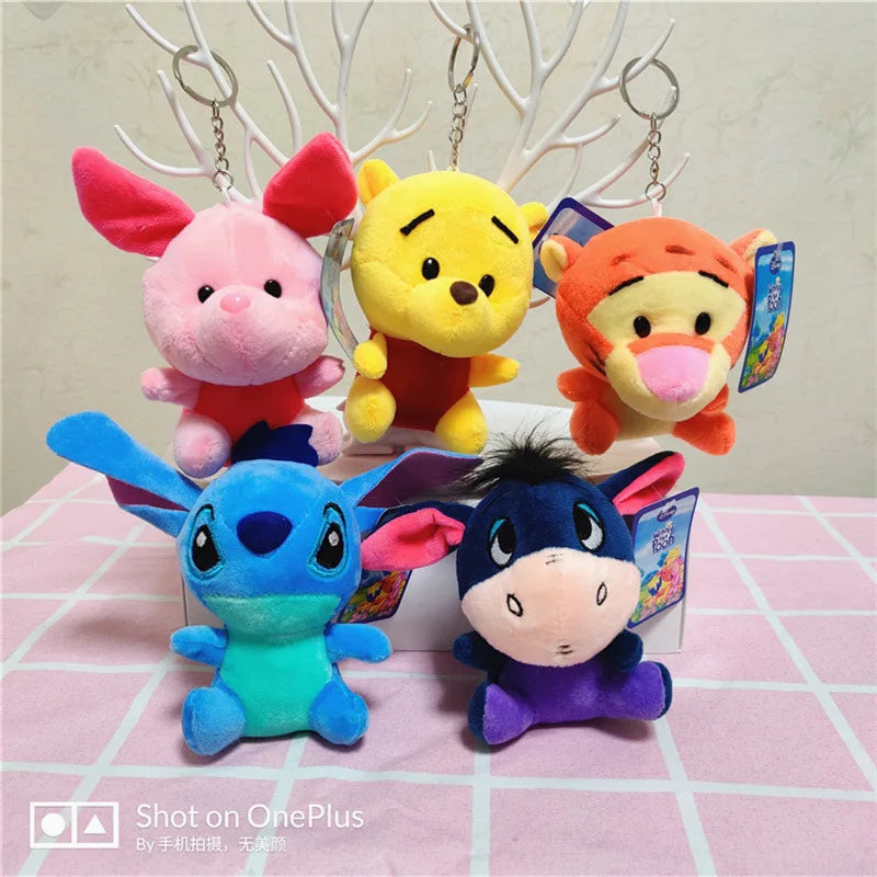 Wholsale 20pcs/lot 10cm Winnie the Pooh Lilo Stitch Plush Toys Cute Rabbit Daisy Animal Stuffed Small Pendant Gifts For Kids
