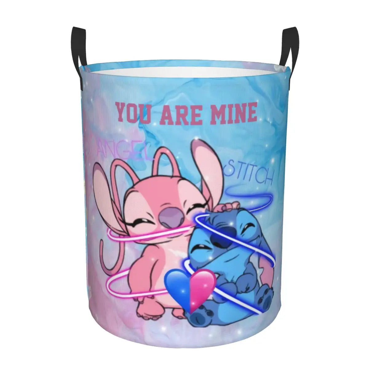 Custom Stitch Kiss Angel Love Heart Anime Laundry Hamper Large Clothes Storage Basket Toy Bin Organizer for Boy Girl