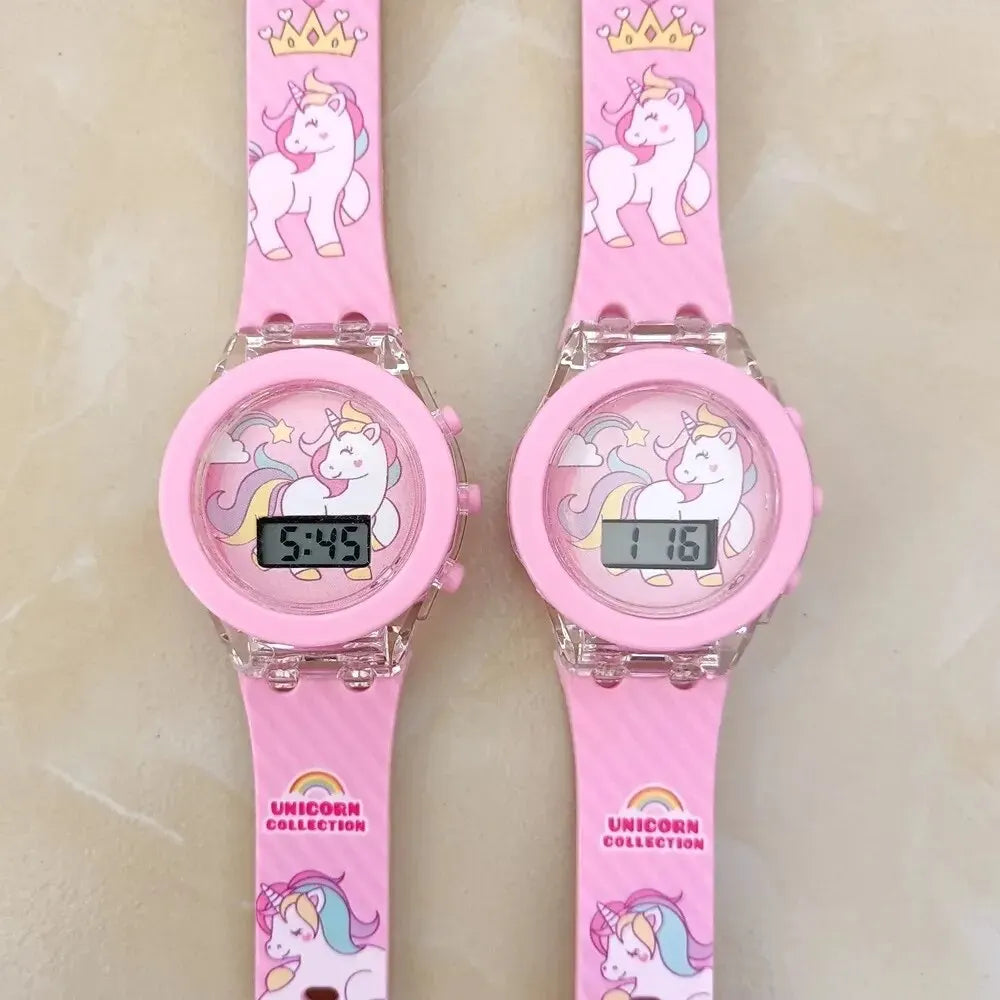 Kids Watch Luminous Color Sports Electronic Watches Children Alarm Clock Cartoon Unicorn Flash Birthday Party Girls Gift Student