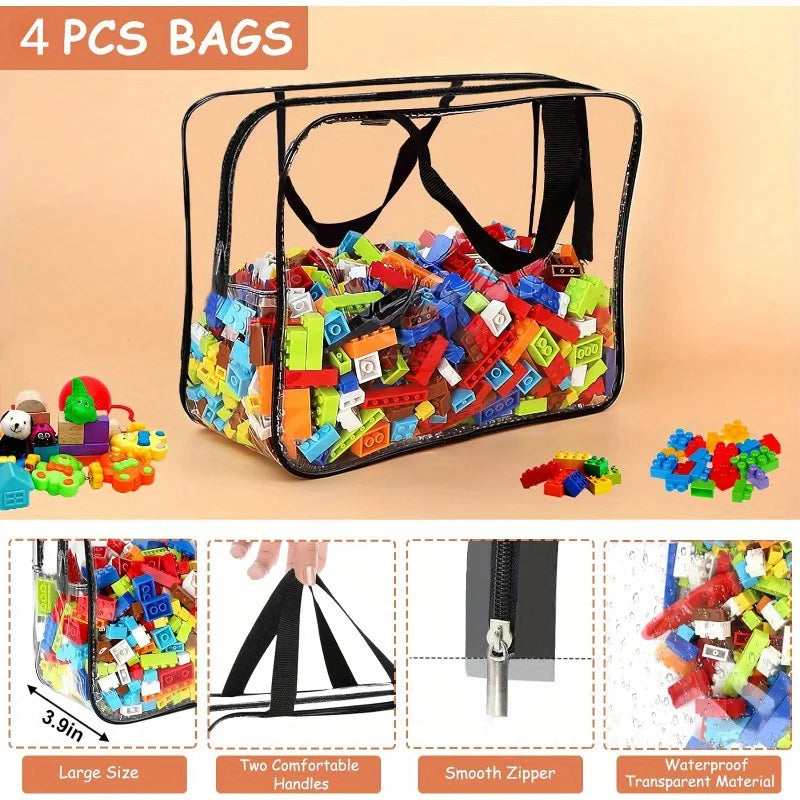 Toy Storage Bag, Multi-purpose Zipper, Transparent PVC Waterproof Travel Case, Suitable for Building Block Puzzle, Toiletries