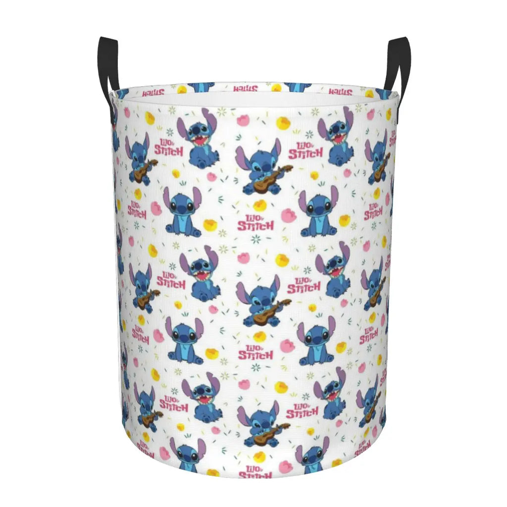 Customized SLilo And Stitch Cartoon Laundry Hamper Large Storage Basket Anime Kids Nursery Toy Organizer