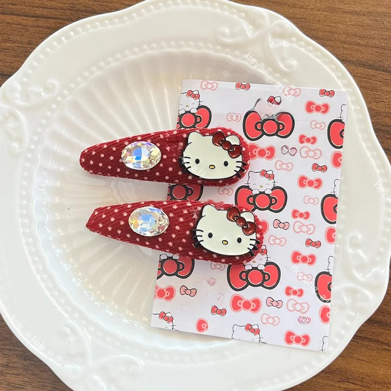 Sanrio Hello Kitty Girls Hairpin Fashion Cartoon KT Cat Women Rhinestone Bow Hair Clip Charm Girls Hair Accessories Gifts