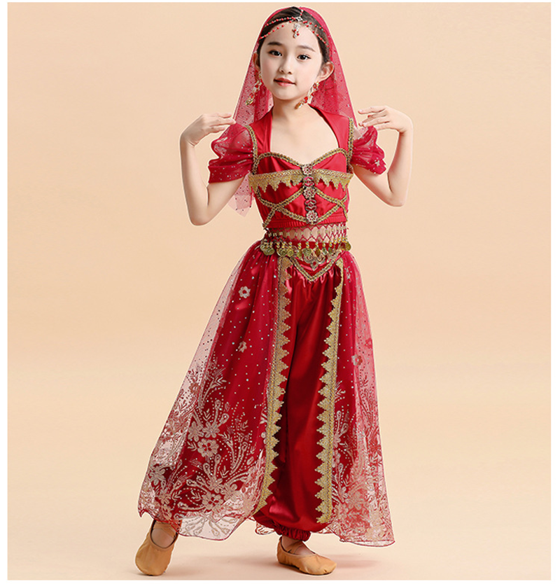  Kids India Princess Belly Dance Set Oriental Indian Dance Sari Girl Performance Costume Bollywood Children Stage Outfit