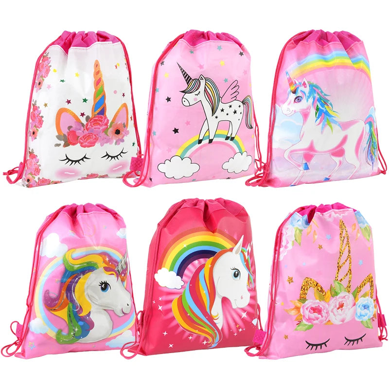 1/6/12Pcs Unicorn Drawstring Bag Kids Girls Unicorn Birthday Party Favors Supplies Candy Gift Packaging School Storage Backpacks