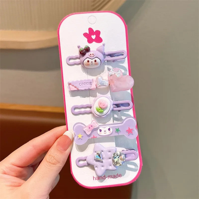 Sanrio Kawaii Melody Cinnamoroll Headdress Cartoon Hair Clip Set Little Girl Charm Bangs Clip Hair Hairpins Hair Accessories