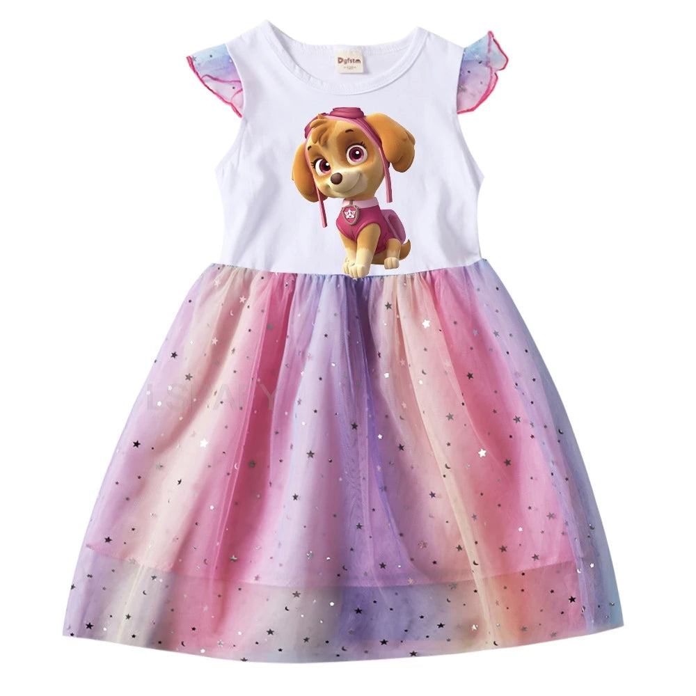Children's Princess Dresses Girl Birthday Clothing Girls Cartoon PAW PATROL Dress Summer Cute Casual Kids Clothing Top Tee