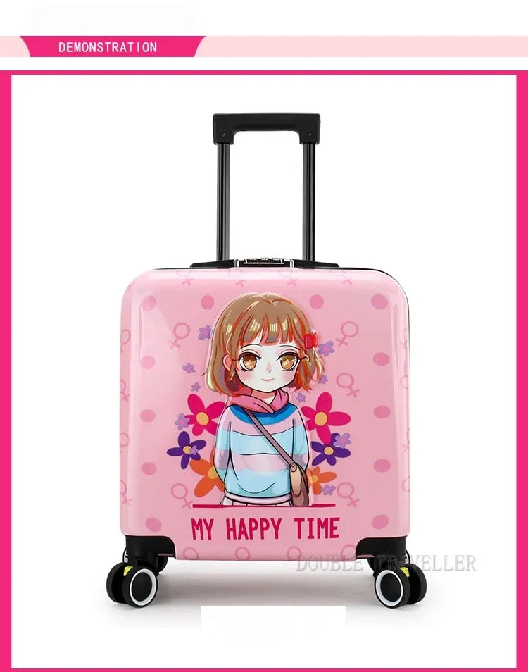New cartoon kids travel suitcase on wheels,carry on cabin trolley luggage bag,girls rolling luggage case,children gift,suitcase