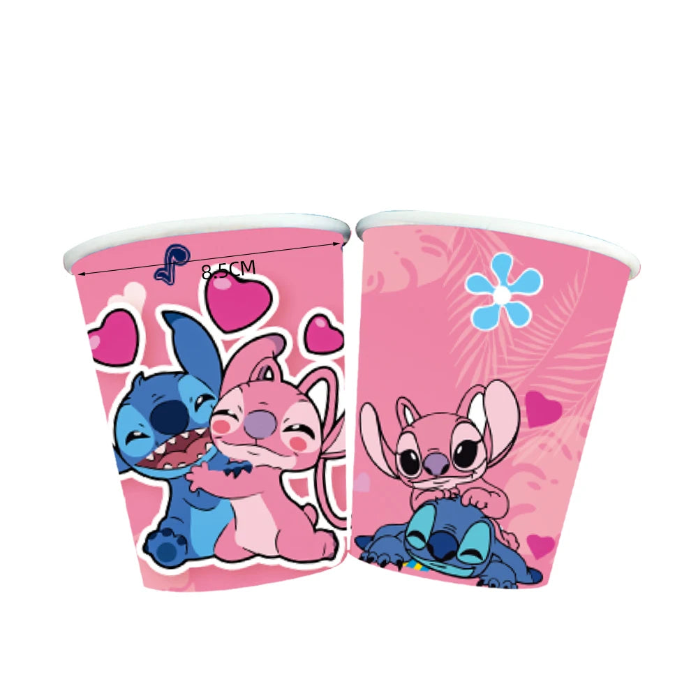 Pink Lilo & Stitch Angel Birthday Party Supply Disposable Tableware Paper Cups Plate Girls birthday party Baby Shower Decoration