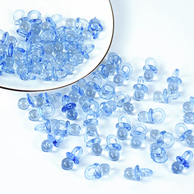 50pcs Mini Acrylic Blue Pink Pacifier Nipple Gender Reveal Table Scatter for Baby Shower Kids Birthday Party Decoration Supplies