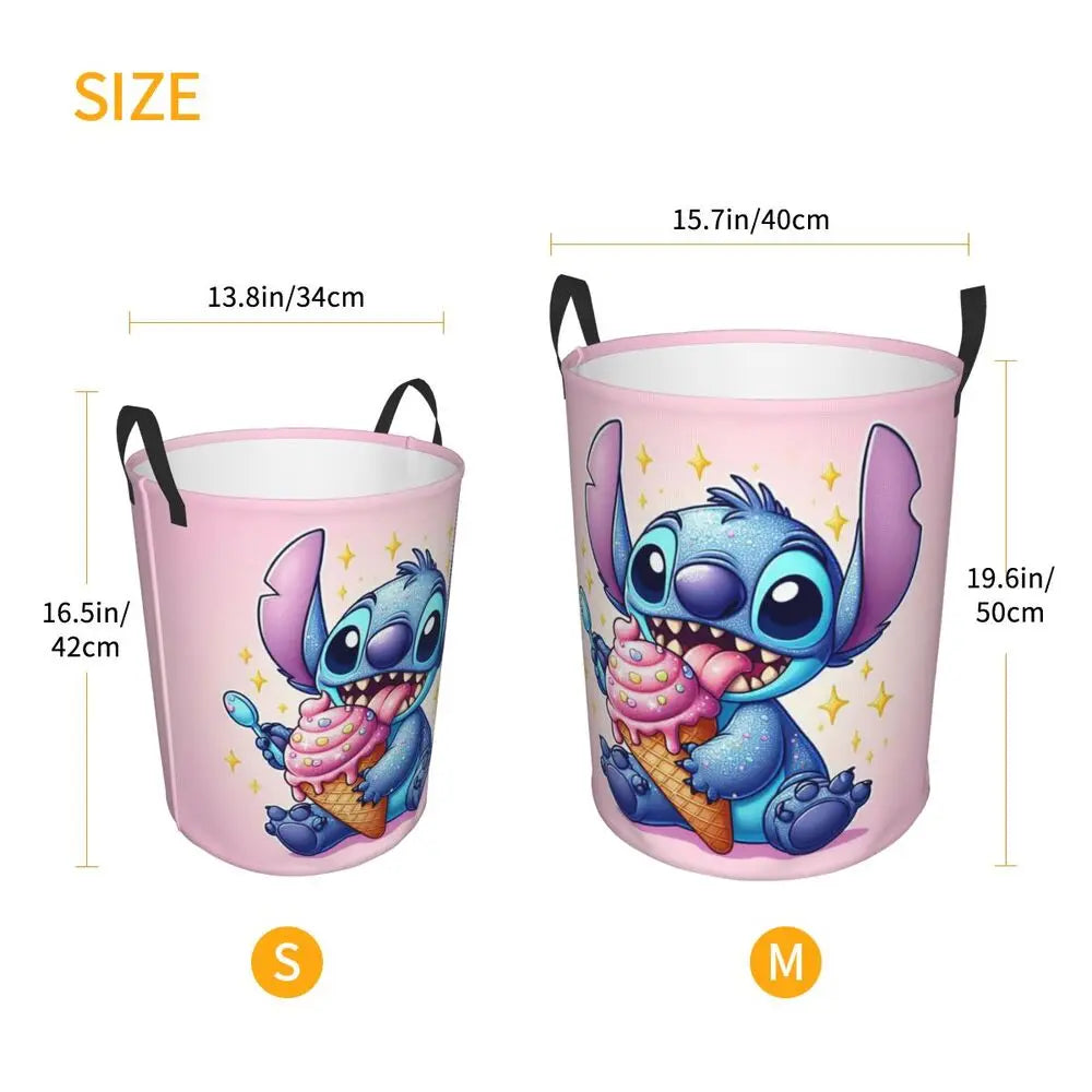 Customized SLilo And Stitch Cartoon Laundry Hamper Large Storage Basket Anime Kids Nursery Toy Organizer