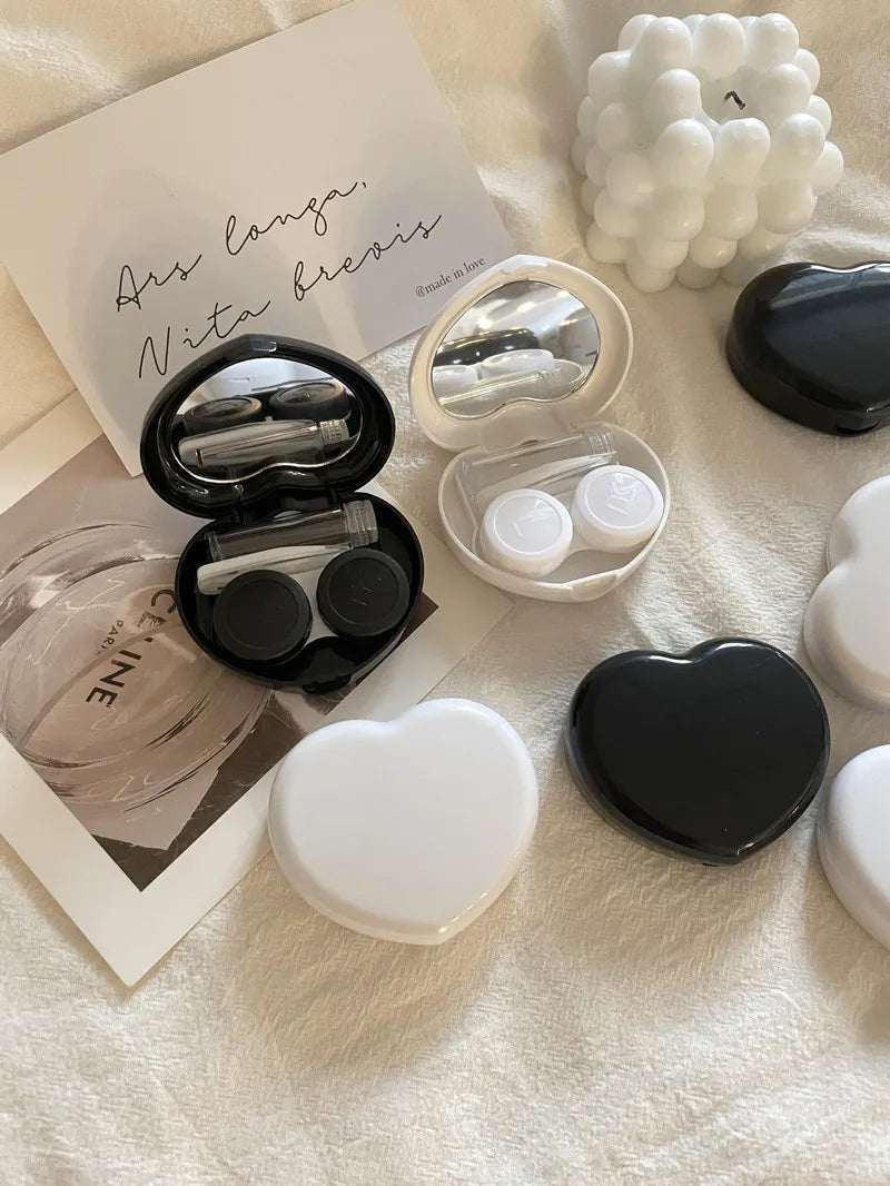 Travel Color Contact Lenses Box for Eyes Tool Kit Women Girl Heart Lady Holder Storage Eye Care Container with Mirror Tweezer