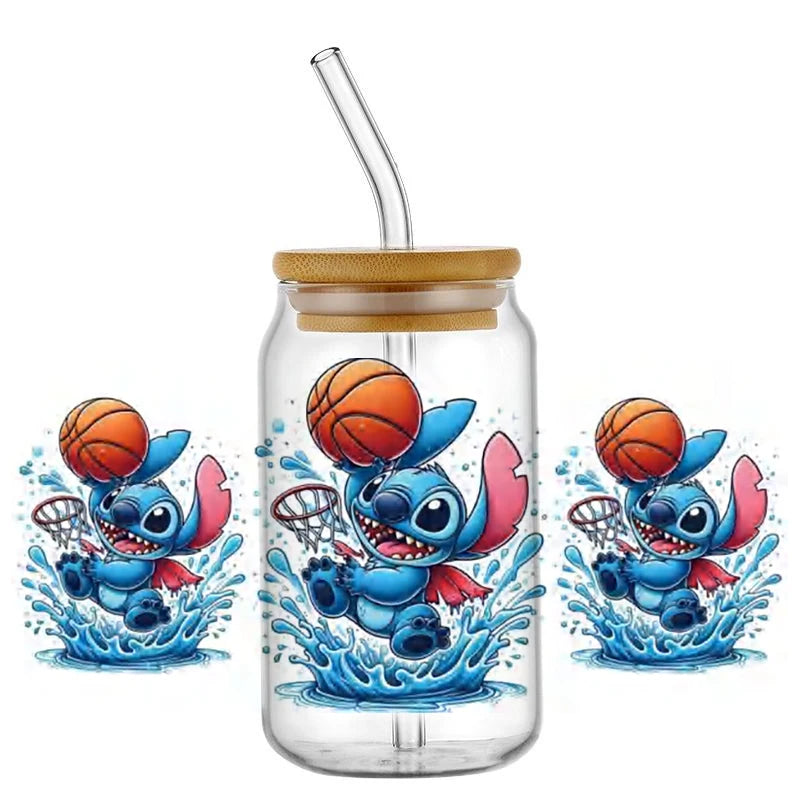 Miniso Stitch Baseball 16OZ UV DTF Cup Wraps Transfer Sticker For Glass Libbey Can Bottle waterproof DIY Custom