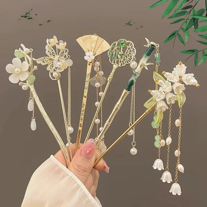 Chinese Style Tassel Hair Clip For Women Hair Stick Pins Flower Handmade Hairpins Charm Jewelry Accessories Hair Ornaments 머리핀