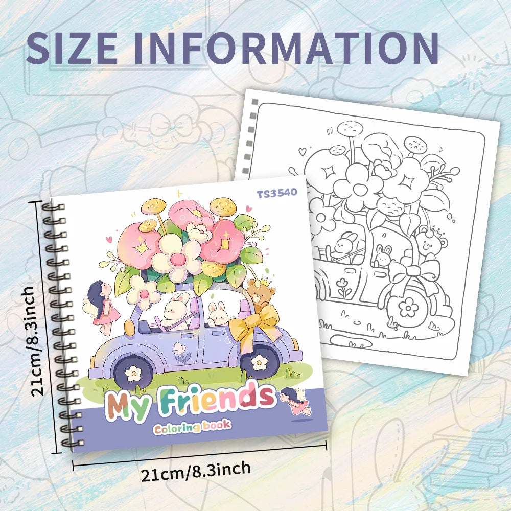 Car with Flowers Colouring Book - 30 Sheets Adult Colouring Book, 100gsm8.3x 8.3 inch, Drawing Book, Birthday Gift, Holiday Part