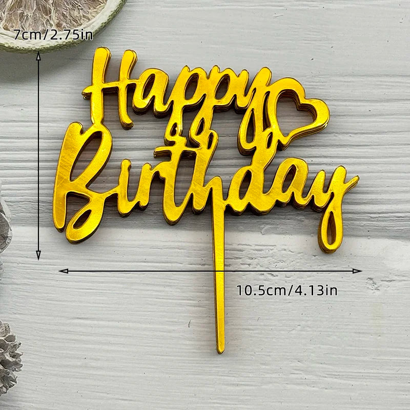 10 Pcs Acrylic Happy Birthday Cake Topper Pink Gold Silver Acrylic Kids Men Women Cake Decorations for Baby Shower Gift Supplies