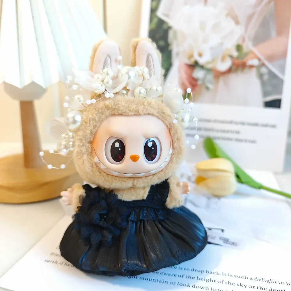 Mini Plush Doll's Clothes Bud Skirt with Pearl Hair Accessory Labubu I II Idol Dolls Korea Kpop Doll DIY Clothing Gifts