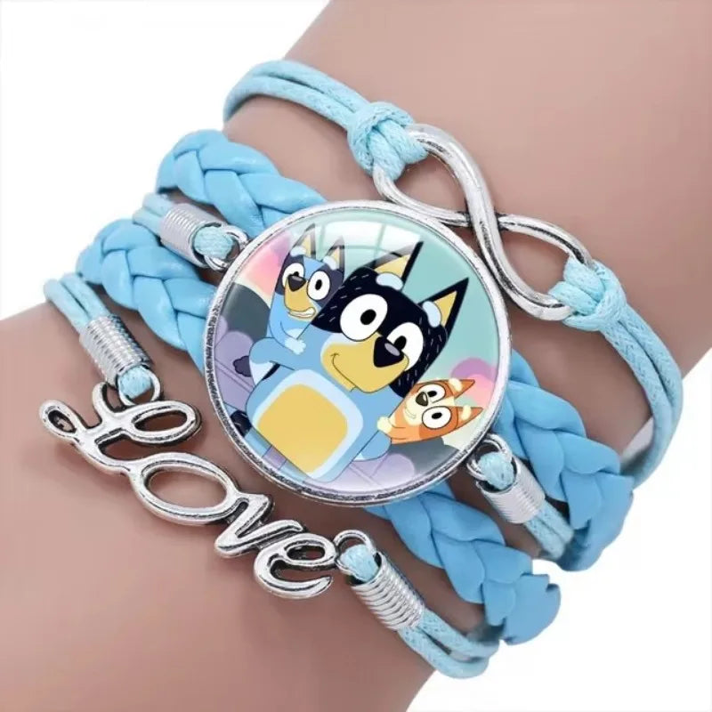 Bluey Bracelet Anime Bluey Bingo Baby Time Gem Multilayer Leather Blue Bracelet Accessories Birthday Gift