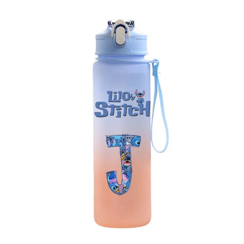 750ml Letter A-Z Printed Lilo Stitch Water Bottle Anime Large Capacity Drinking Cup Portable Outdoor Sports Water Cup kid Gift