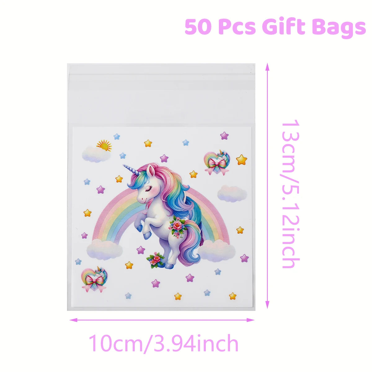 50/100Pcs Unicorn Party Gift Bags Birthday Party Decoration Candy Bags Packaging Bags Baby Shower Kids Favors Party Supplies