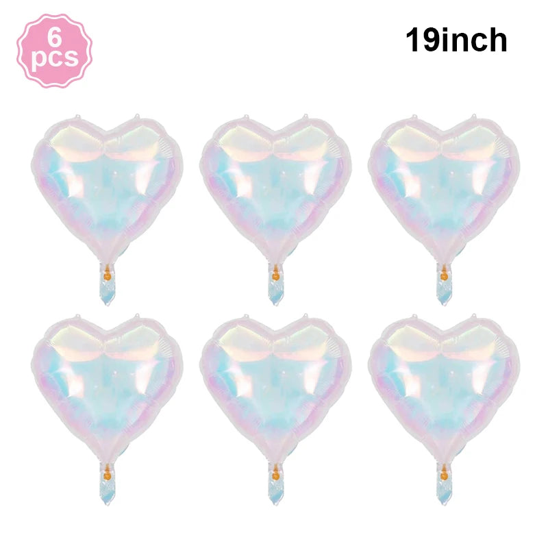 19Inch Foil Star Heart Round Balloons Transparent Iridescent Balloons for Mermaid Theme Birthday Disco Party Wedding Decorations