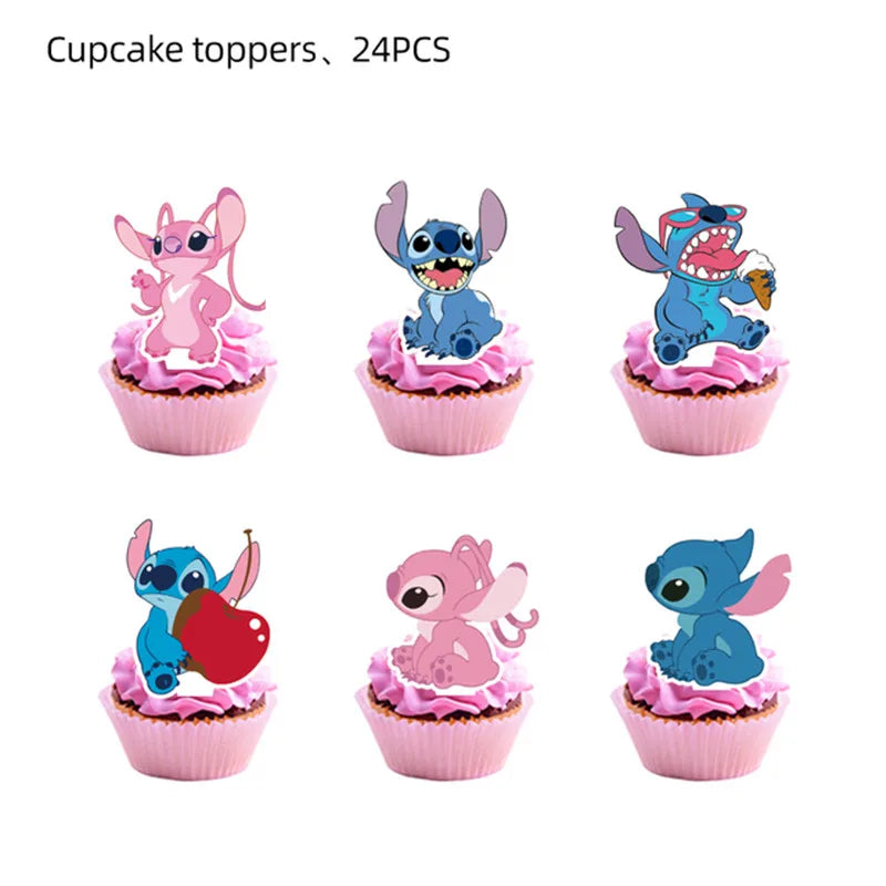 Lilo & Stitch Glitter Cake Topper Happy Birthday Decorations for Kids Boy Girl Baby Shower Cupcake Dessert Decor Supplies