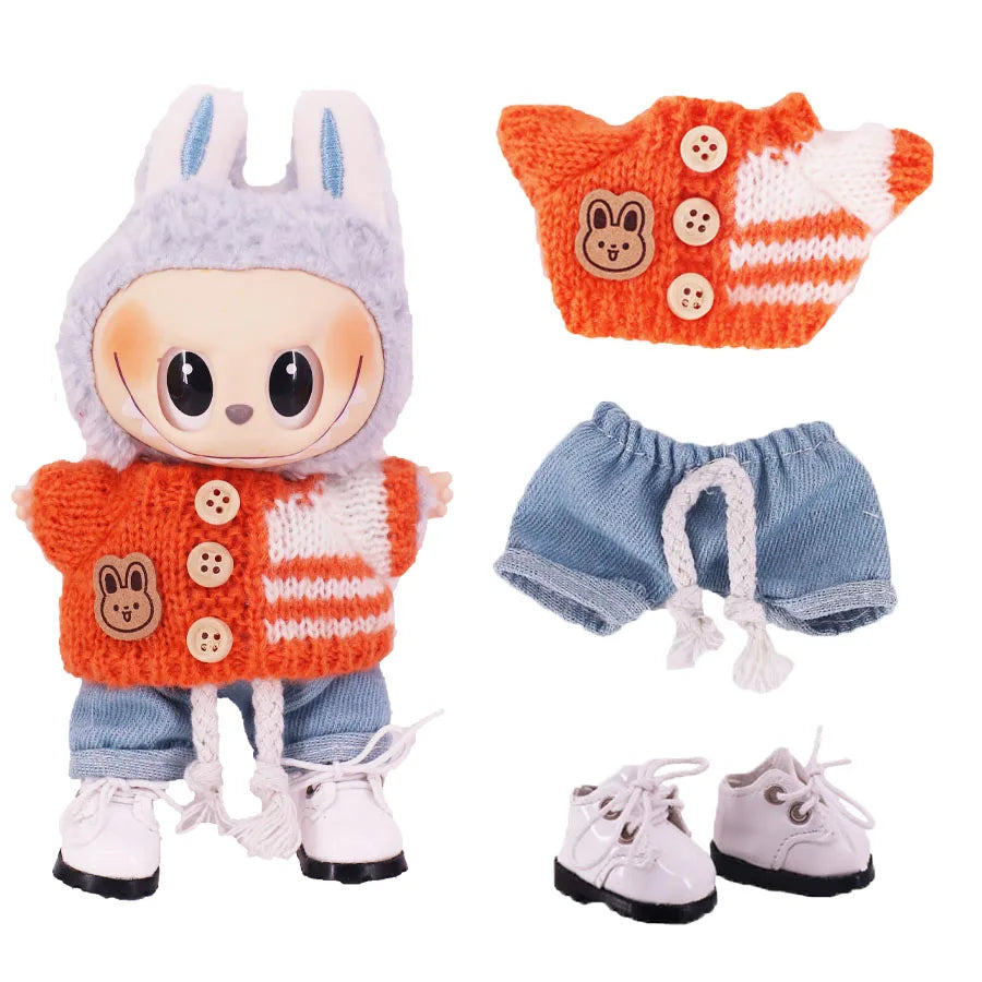 Doll Sweater Pants Shoes set For labubu Clothes 17 cm Doll Accessories,Toys For Girls,Christmas Festival Birthday Present