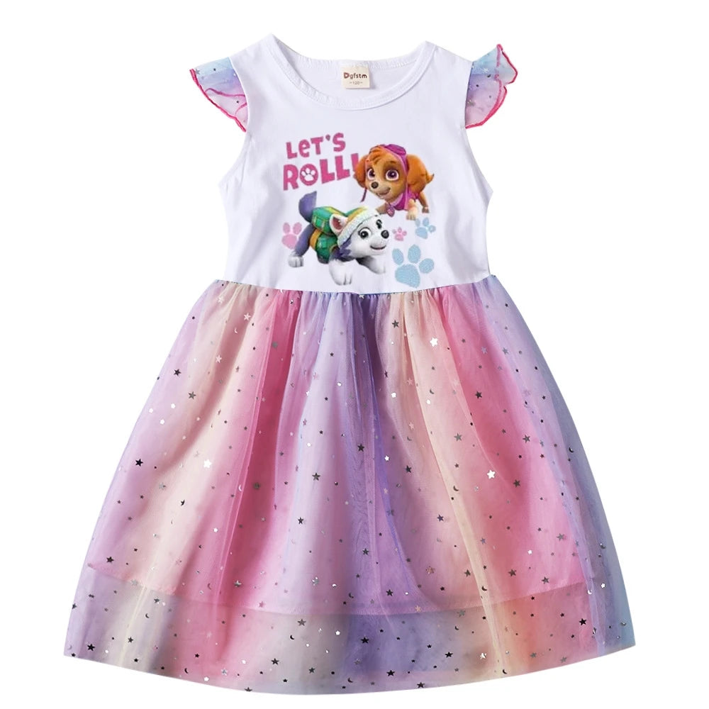 Children's Princess Dresses Girl Birthday Clothing Girls Cartoon PAW PATROL Dress Summer Cute Casual Kids Clothing Top Tee